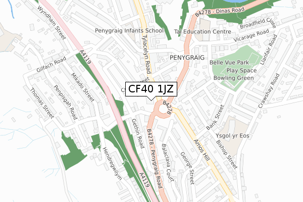 CF40 1JZ map - large scale - OS Open Zoomstack (Ordnance Survey)