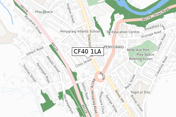 CF40 1LA map - large scale - OS Open Zoomstack (Ordnance Survey)