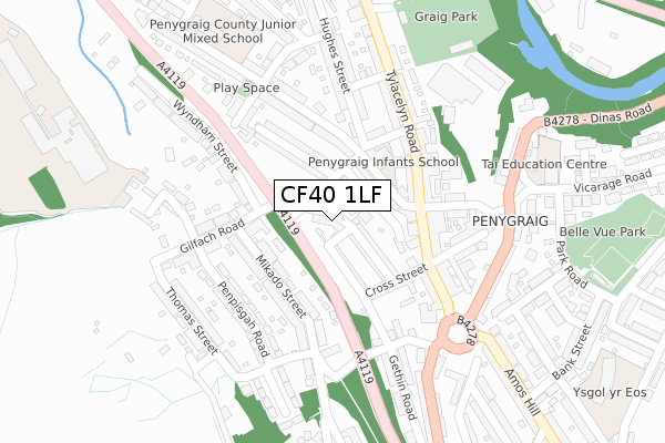 CF40 1LF map - large scale - OS Open Zoomstack (Ordnance Survey)