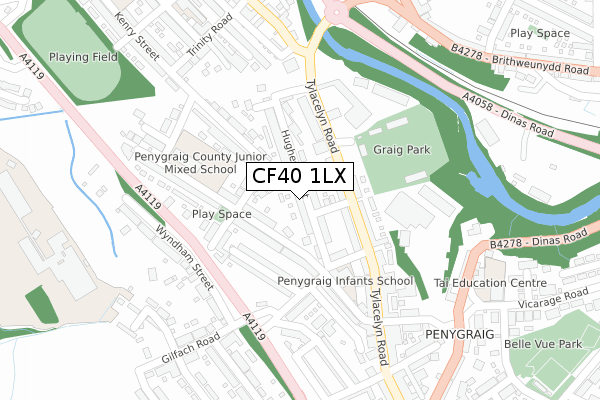 CF40 1LX map - large scale - OS Open Zoomstack (Ordnance Survey)