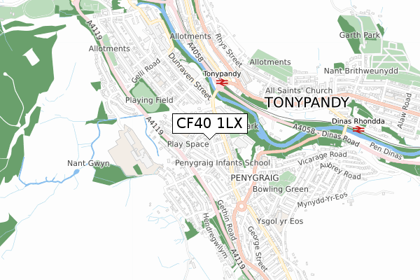 CF40 1LX map - small scale - OS Open Zoomstack (Ordnance Survey)