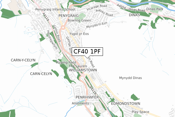 CF40 1PF map - small scale - OS Open Zoomstack (Ordnance Survey)