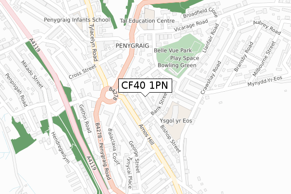CF40 1PN map - large scale - OS Open Zoomstack (Ordnance Survey)