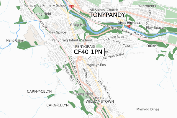 CF40 1PN map - small scale - OS Open Zoomstack (Ordnance Survey)