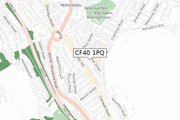 CF40 1PQ map - large scale - OS Open Zoomstack (Ordnance Survey) CF40 1PQ map - large scale - OS Open Zoomstack (Ordnance Survey)