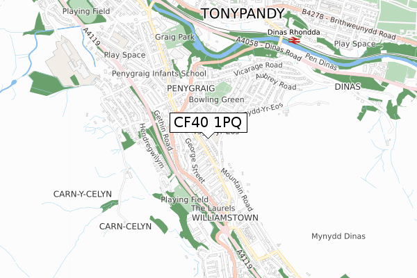 CF40 1PQ map - small scale - OS Open Zoomstack (Ordnance Survey) CF40 1PQ map - small scale - OS Open Zoomstack (Ordnance Survey)