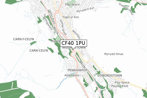 CF40 1PU map - small scale - OS Open Zoomstack (Ordnance Survey)