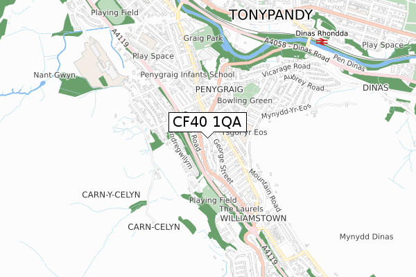 CF40 1QA map - small scale - OS Open Zoomstack (Ordnance Survey)