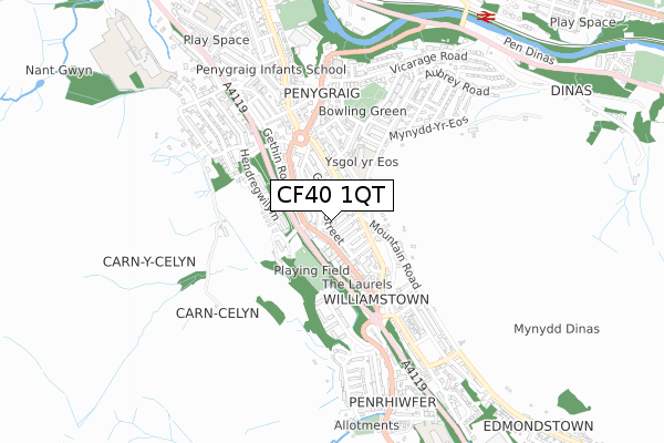CF40 1QT map - small scale - OS Open Zoomstack (Ordnance Survey)
