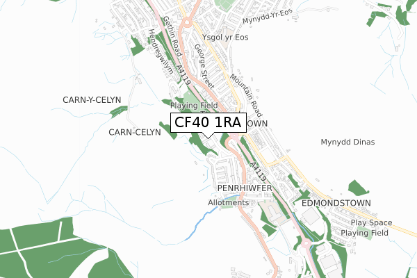 CF40 1RA map - small scale - OS Open Zoomstack (Ordnance Survey)