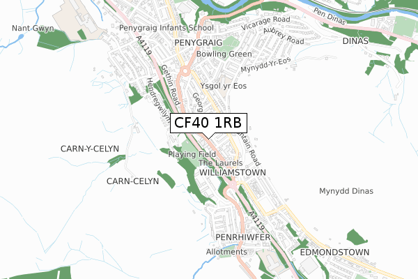 CF40 1RB map - small scale - OS Open Zoomstack (Ordnance Survey)