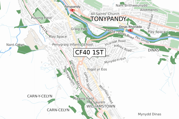 CF40 1ST map - small scale - OS Open Zoomstack (Ordnance Survey)