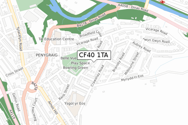 CF40 1TA map - large scale - OS Open Zoomstack (Ordnance Survey)