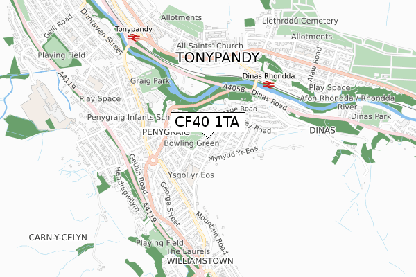 CF40 1TA map - small scale - OS Open Zoomstack (Ordnance Survey)