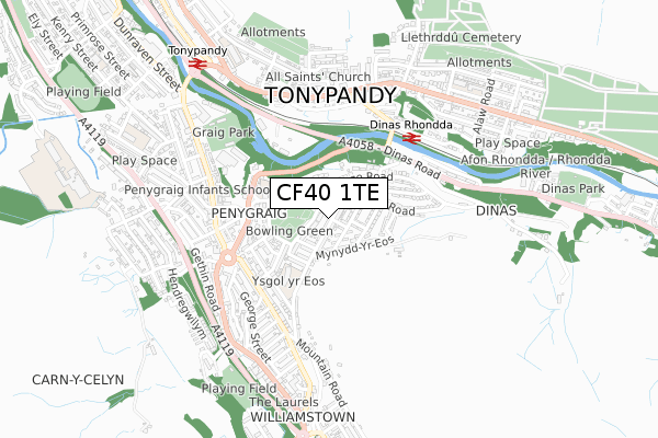 CF40 1TE map - small scale - OS Open Zoomstack (Ordnance Survey)