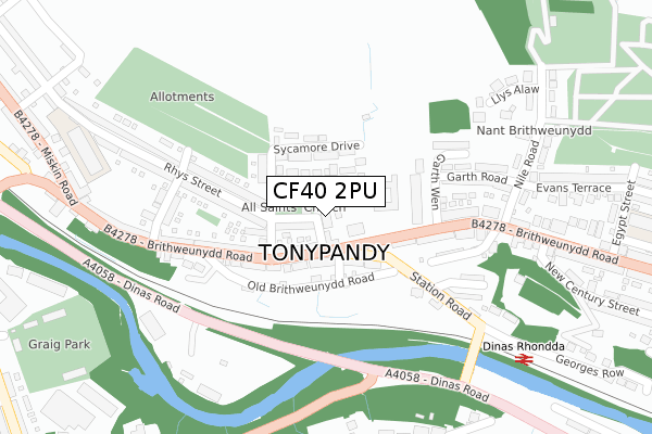 CF40 2PU map - large scale - OS Open Zoomstack (Ordnance Survey)