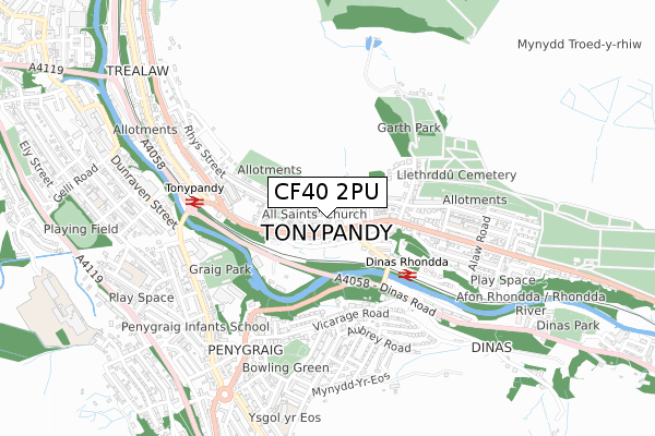 CF40 2PU map - small scale - OS Open Zoomstack (Ordnance Survey)