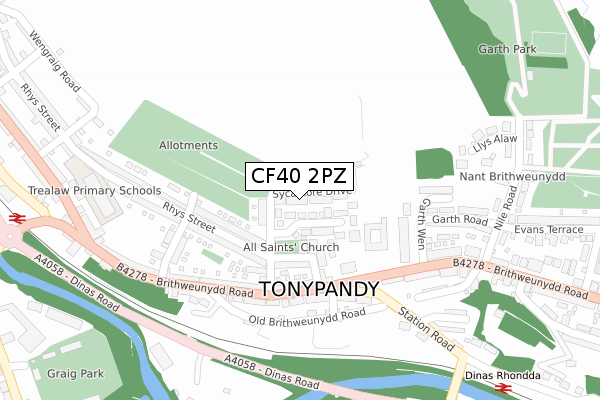 CF40 2PZ map - large scale - OS Open Zoomstack (Ordnance Survey)