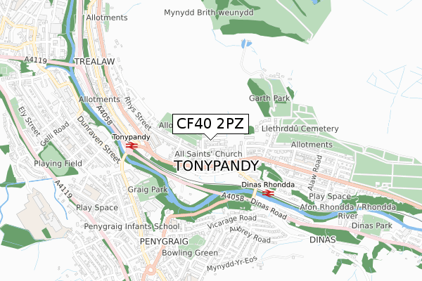 CF40 2PZ map - small scale - OS Open Zoomstack (Ordnance Survey)