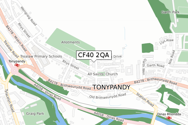 CF40 2QA map - large scale - OS Open Zoomstack (Ordnance Survey)