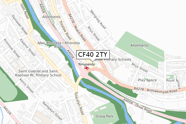 CF40 2TY map - large scale - OS Open Zoomstack (Ordnance Survey)