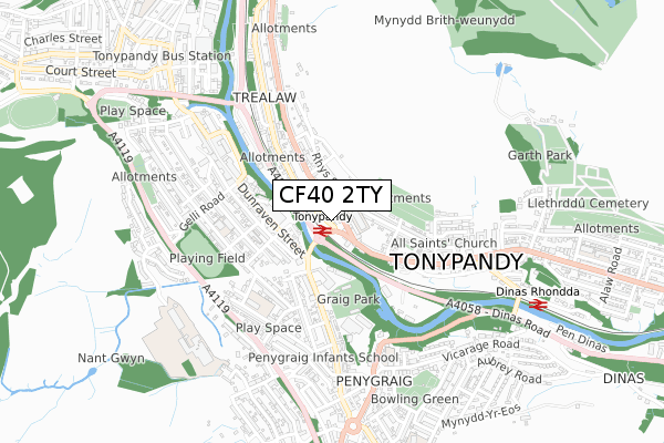CF40 2TY map - small scale - OS Open Zoomstack (Ordnance Survey)