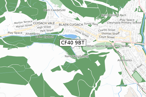 CF40 9BT map - small scale - OS Open Zoomstack (Ordnance Survey)