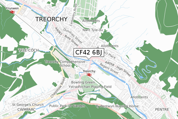 CF42 6BJ map - small scale - OS Open Zoomstack (Ordnance Survey)