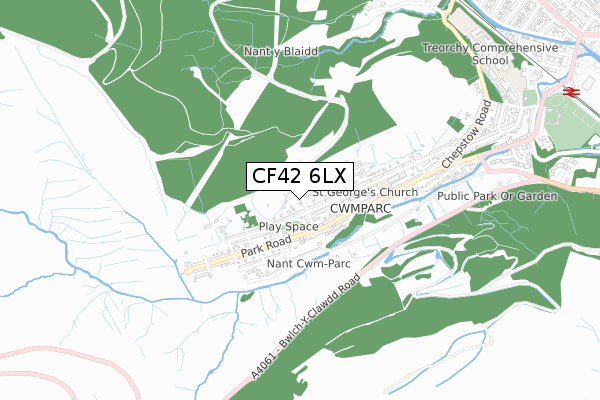 CF42 6LX map - small scale - OS Open Zoomstack (Ordnance Survey)