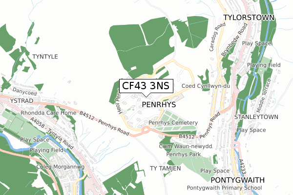 CF43 3NS map - small scale - OS Open Zoomstack (Ordnance Survey)