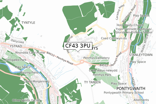 CF43 3PU map - small scale - OS Open Zoomstack (Ordnance Survey)