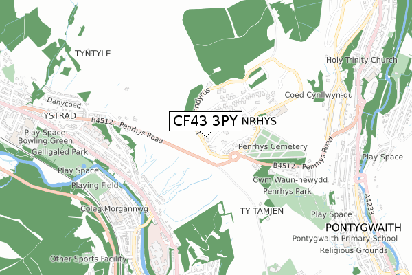 CF43 3PY map - small scale - OS Open Zoomstack (Ordnance Survey)