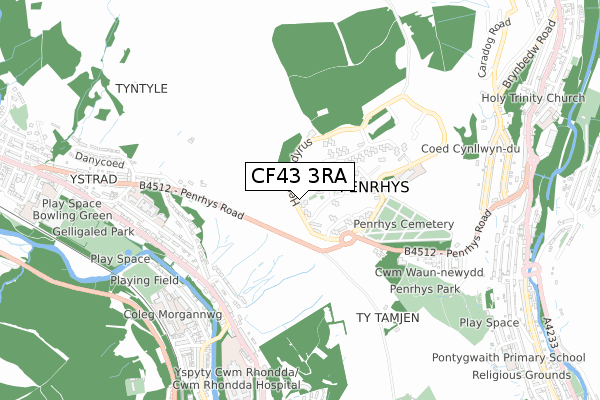 CF43 3RA map - small scale - OS Open Zoomstack (Ordnance Survey)