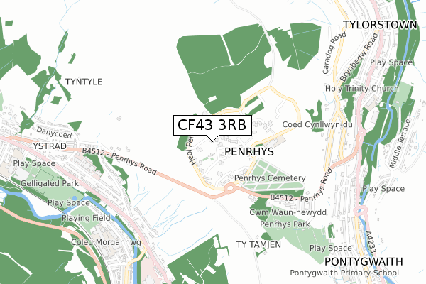 CF43 3RB map - small scale - OS Open Zoomstack (Ordnance Survey)