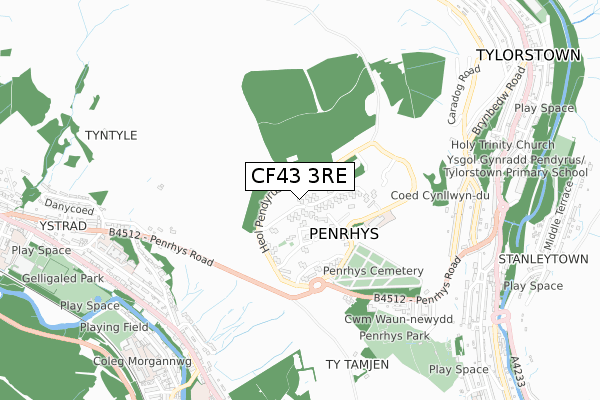 CF43 3RE map - small scale - OS Open Zoomstack (Ordnance Survey)