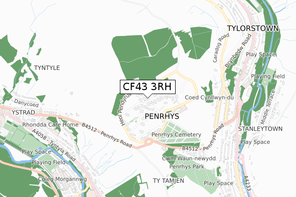 CF43 3RH map - small scale - OS Open Zoomstack (Ordnance Survey)