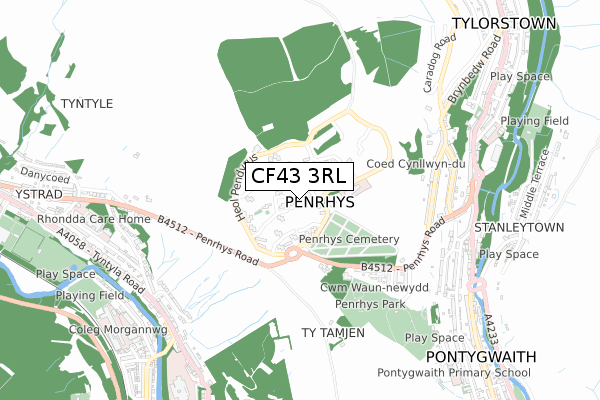 CF43 3RL map - small scale - OS Open Zoomstack (Ordnance Survey)