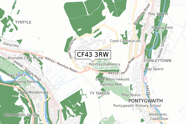 CF43 3RW map - small scale - OS Open Zoomstack (Ordnance Survey)