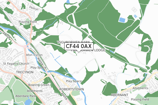 CF44 0AX map - small scale - OS Open Zoomstack (Ordnance Survey)