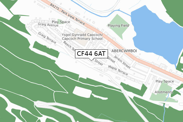 CF44 6AT map - large scale - OS Open Zoomstack (Ordnance Survey)