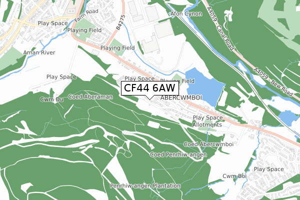 CF44 6AW map - small scale - OS Open Zoomstack (Ordnance Survey)