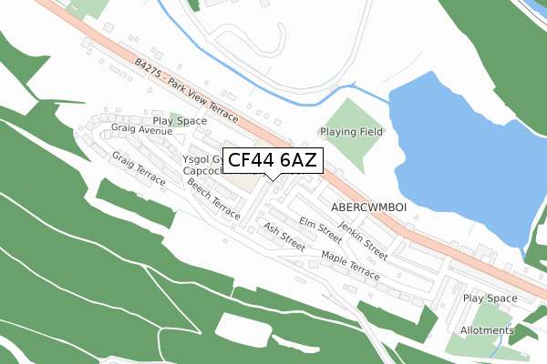 CF44 6AZ map - large scale - OS Open Zoomstack (Ordnance Survey)