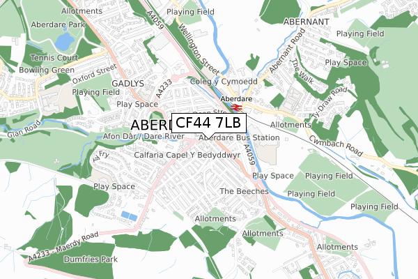 CF44 7LB map - small scale - OS Open Zoomstack (Ordnance Survey)