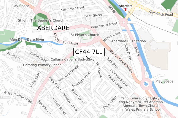 CF44 7LL map - large scale - OS Open Zoomstack (Ordnance Survey)