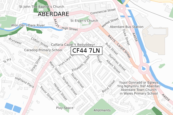 CF44 7LN map - large scale - OS Open Zoomstack (Ordnance Survey)