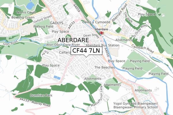 CF44 7LN map - small scale - OS Open Zoomstack (Ordnance Survey)