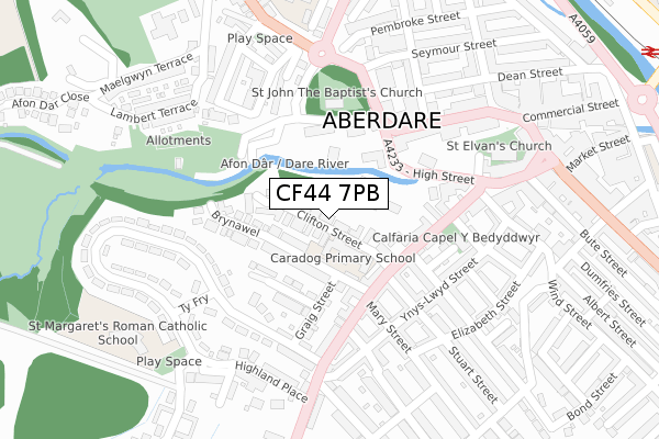 CF44 7PB map - large scale - OS Open Zoomstack (Ordnance Survey)