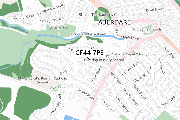 CF44 7PE map - large scale - OS Open Zoomstack (Ordnance Survey)