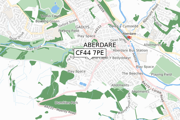 CF44 7PE map - small scale - OS Open Zoomstack (Ordnance Survey)