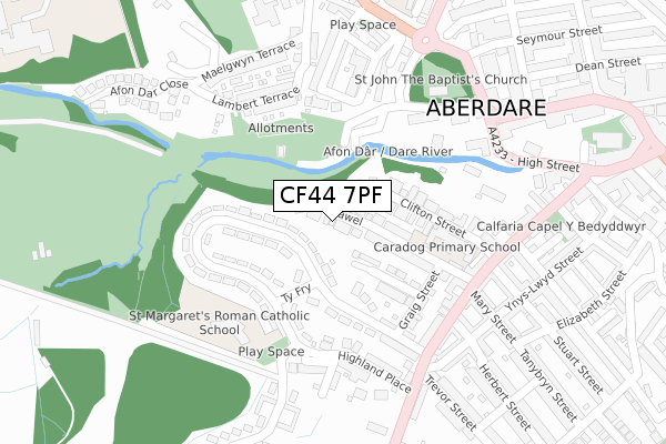 CF44 7PF map - large scale - OS Open Zoomstack (Ordnance Survey)